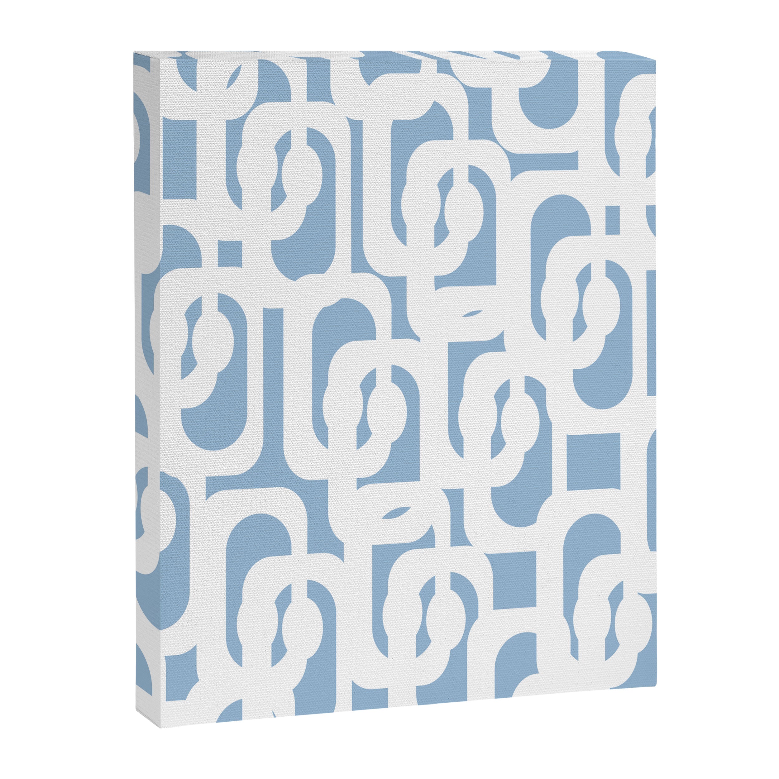 Mid Century Modern Baby Blue and White Abstract Loops Pattern Canvas Print Gallery Image 8