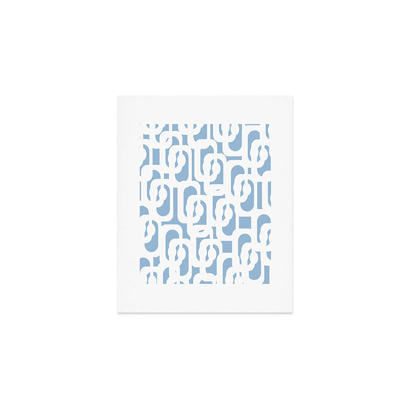 Mid Century Modern Baby Blue and White Abstract Loops Pattern Art Print Gallery Image 1