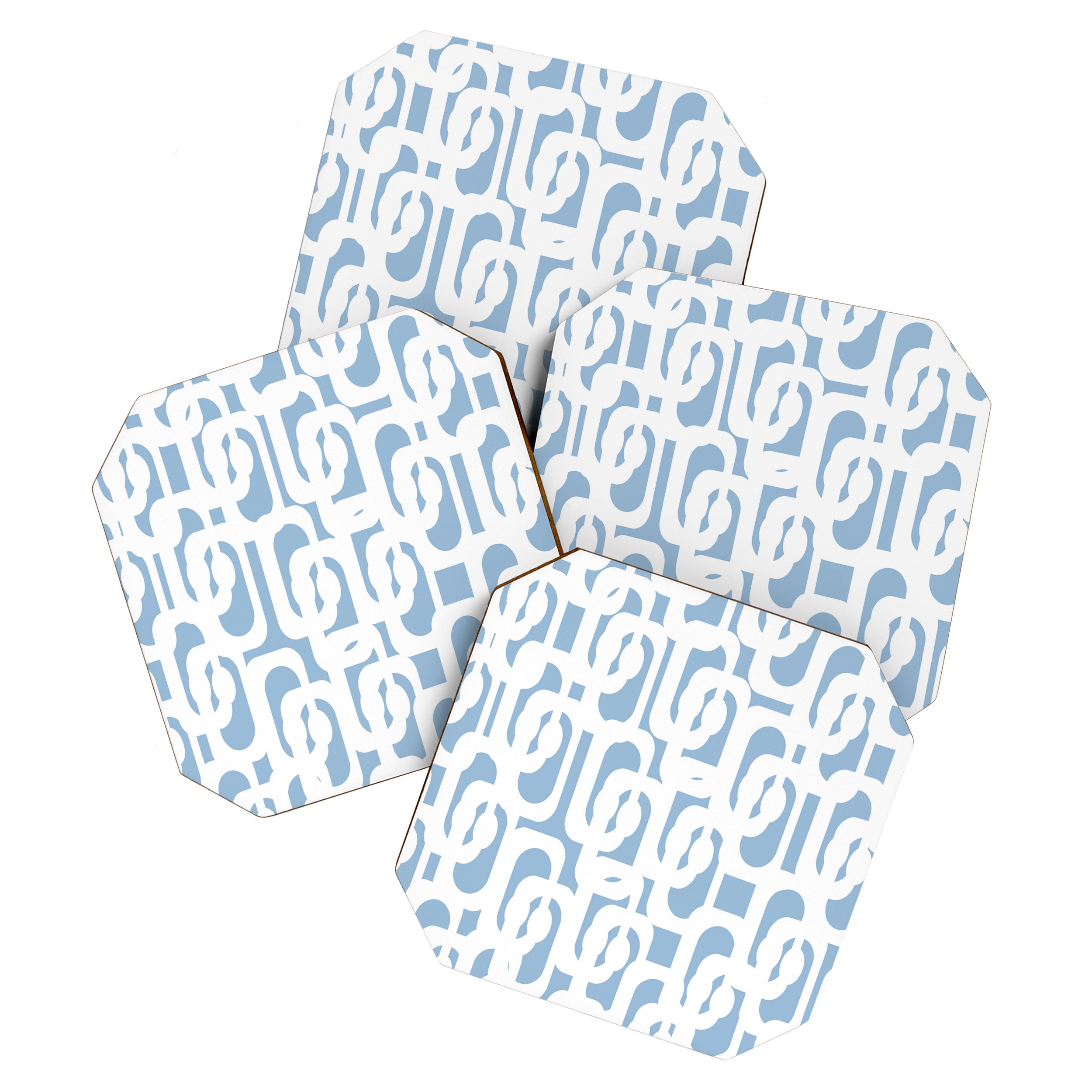 Mid Century Modern Baby Blue and White Abstract Loops Pattern Coaster Gallery Image 1