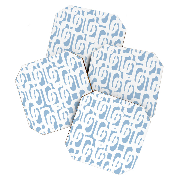 Mid Century Modern Baby Blue and White Abstract Loops Pattern Coaster Gallery Image 1