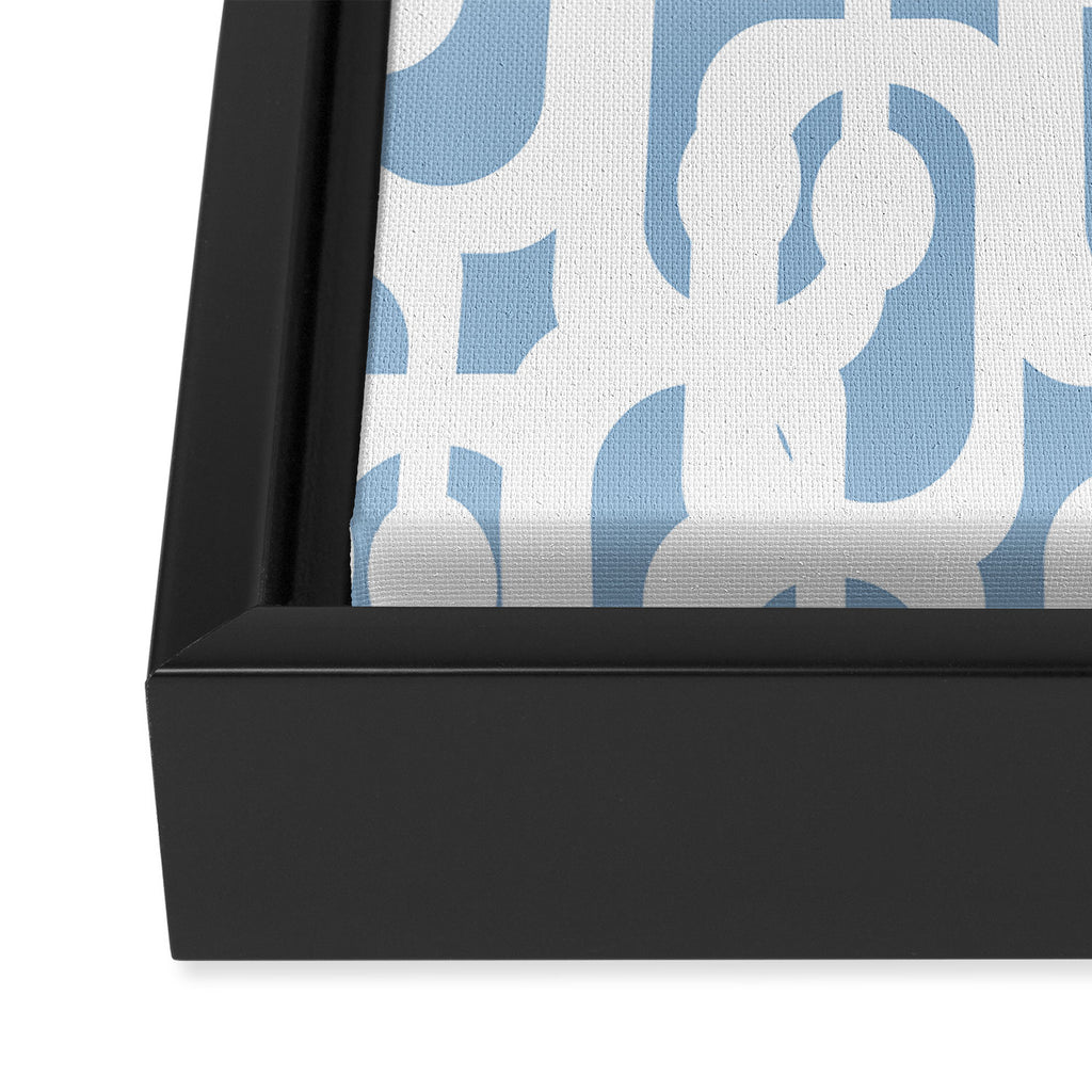 Mid Century Modern Baby Blue and White Abstract Loops Pattern Framed Canvas Print Gallery Image 3