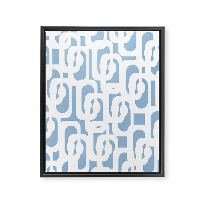 Mid Century Modern Baby Blue and White Abstract Loops Pattern Framed Canvas Print Gallery Image 1