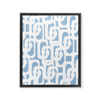 Mid Century Modern Baby Blue and White Abstract Loops Pattern Framed Canvas Print Gallery Image 8