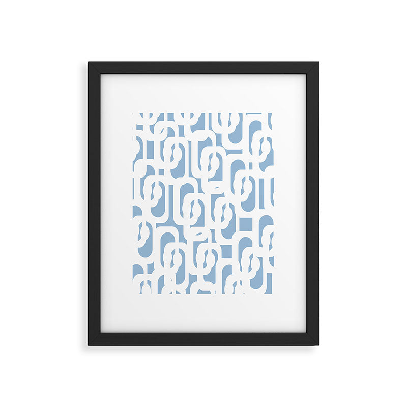 Mid Century Modern Baby Blue and White Abstract Loops Pattern Framed Art Print Gallery Image 6
