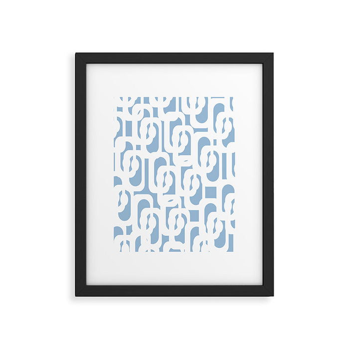 Mid Century Modern Baby Blue and White Abstract Loops Pattern Framed Art Print Gallery Image 1
