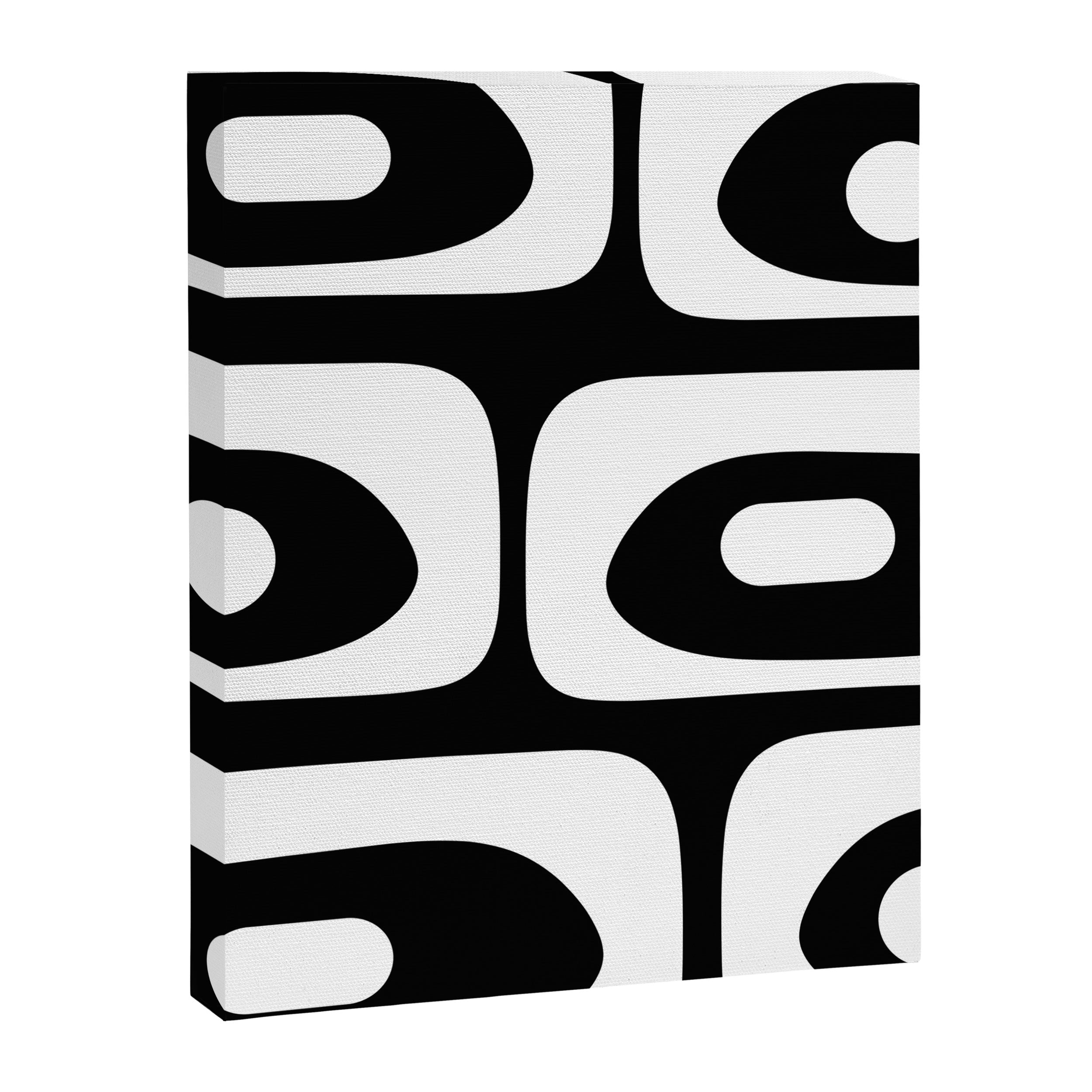 Mid Century Modern Black and White Piquet Abstract Pattern Canvas Print Gallery Image 8