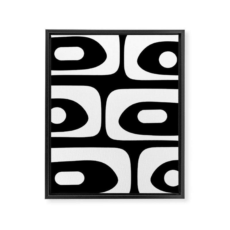 Mid Century Modern Black and White Piquet Abstract Pattern Framed Canvas Print Gallery Image 8