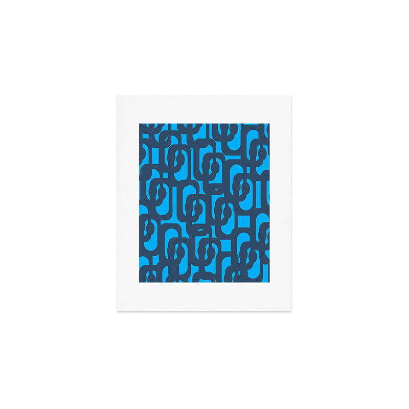 Mid Century Modern Blue Loop Abstract Pattern Art Print Gallery Image 1