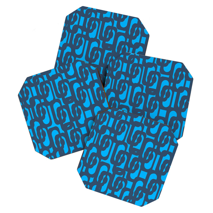 Mid Century Modern Blue Loop Abstract Pattern Coaster Gallery Image 1