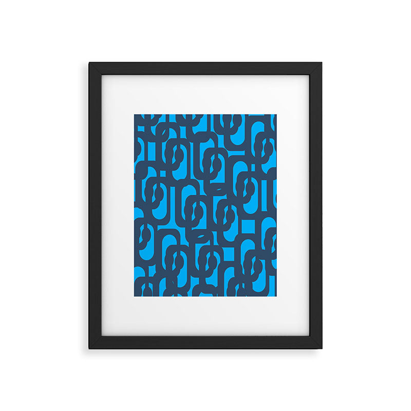 Mid Century Modern Blue Loop Abstract Pattern Framed Art Print Gallery Image 6