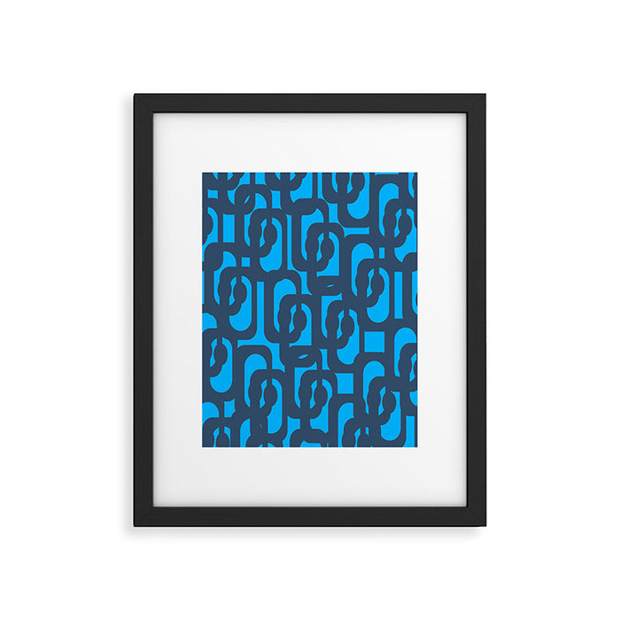 Mid Century Modern Blue Loop Abstract Pattern Framed Art Print Gallery Image 1