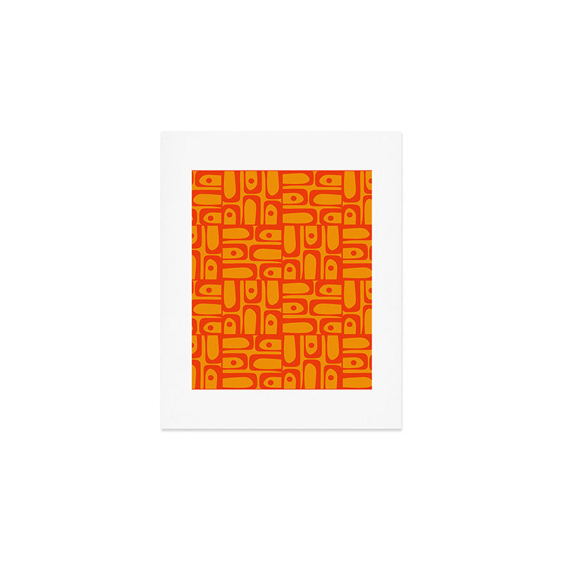 Mid Century Modern Bold Abstract Piquet Pattern in Orange Yellow Art Print Gallery Image 1