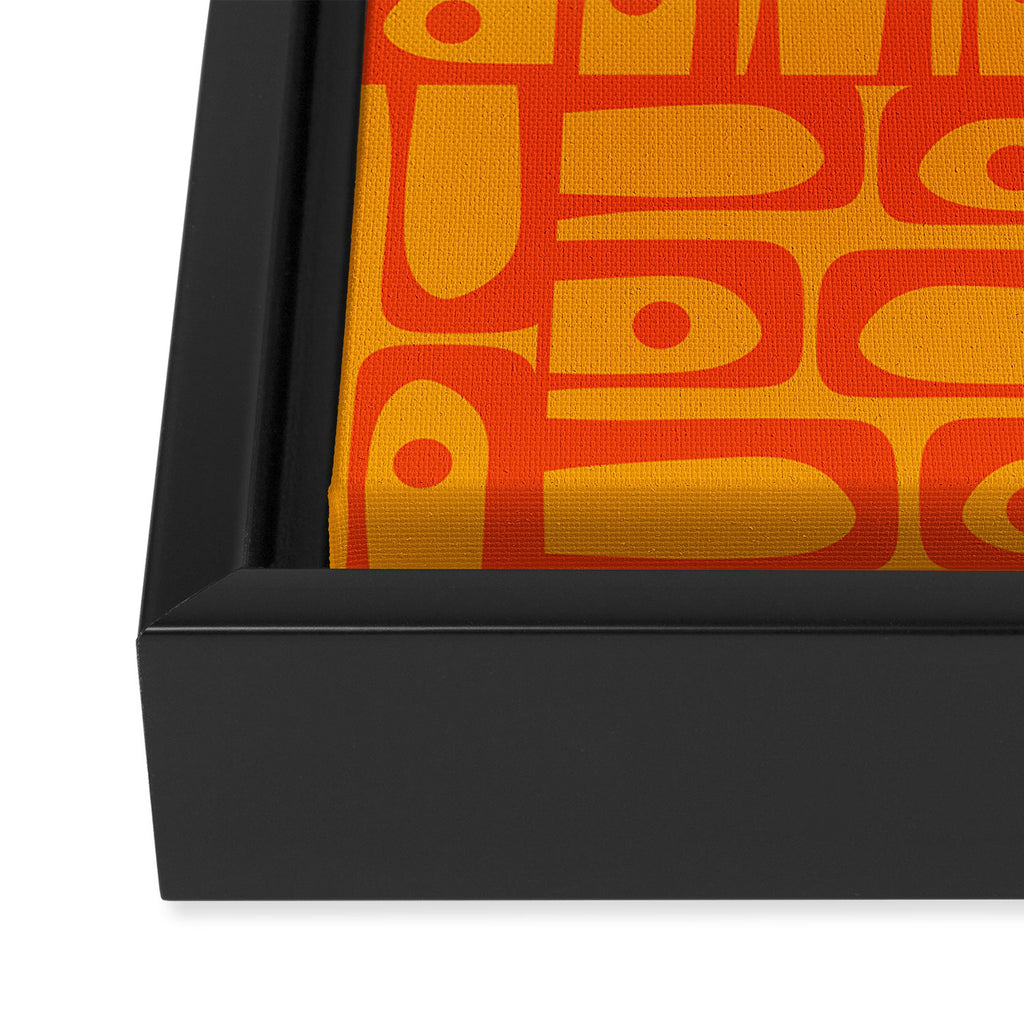 Mid Century Modern Bold Abstract Piquet Pattern in Orange Yellow Framed Canvas Print Gallery Image 3