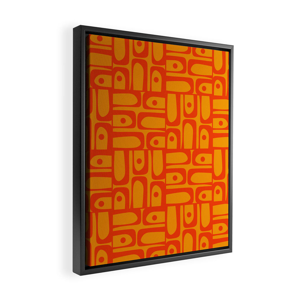 Mid Century Modern Bold Abstract Piquet Pattern in Orange Yellow Framed Canvas Print Gallery Image 2