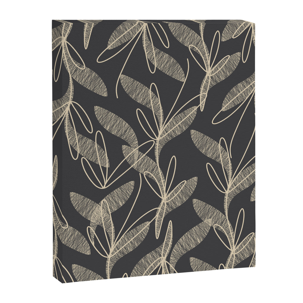 Mid Century Modern Botanical Pattern in Beige and Charcoal Gray Canvas Print Gallery Image 8