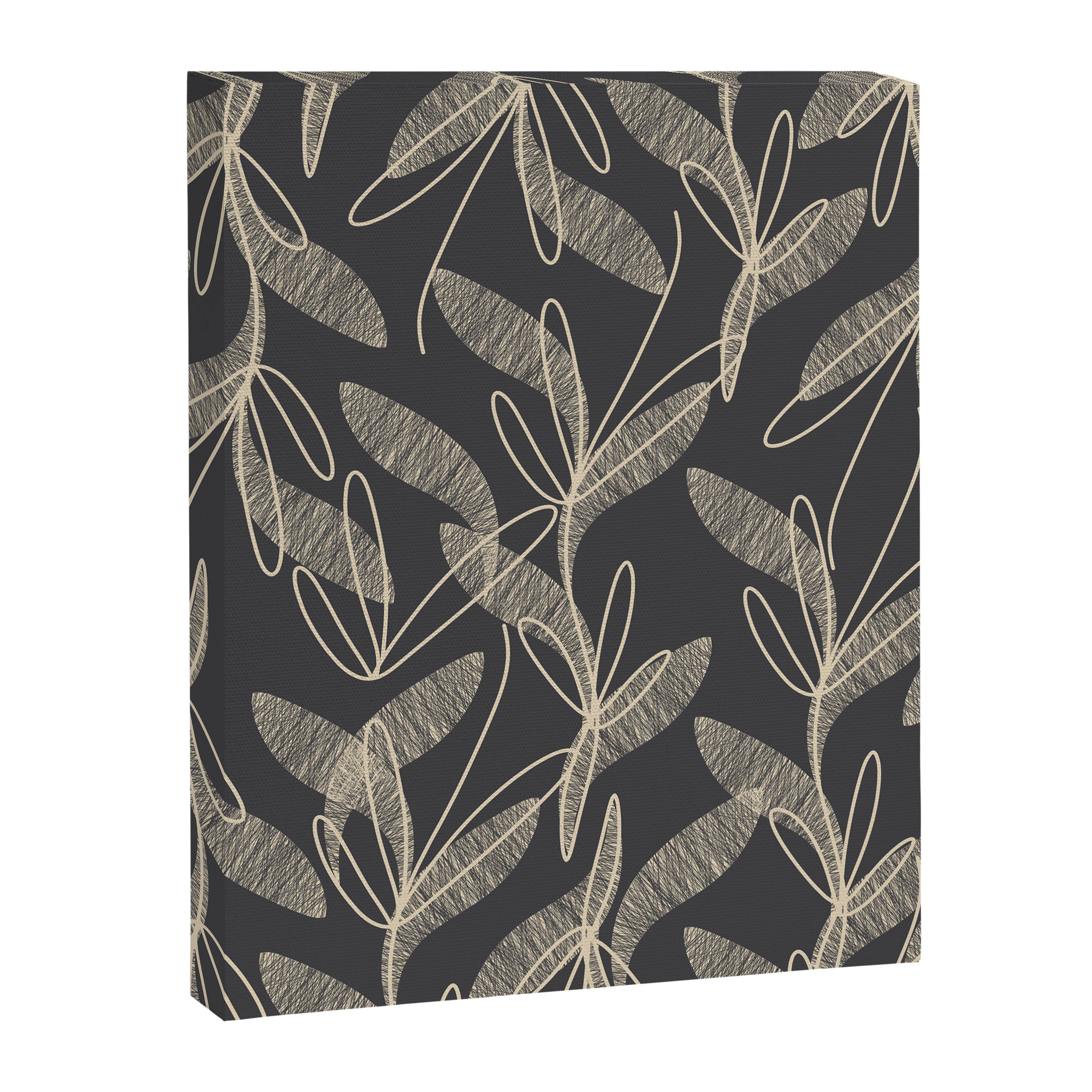 Mid Century Modern Botanical Pattern in Beige and Charcoal Gray Canvas Print Gallery Image 8