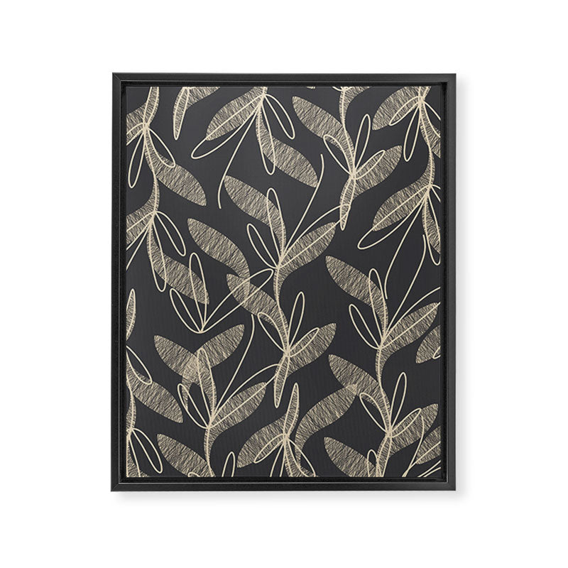 Mid Century Modern Botanical Pattern in Beige and Charcoal Gray Framed Canvas Print Gallery Image 8