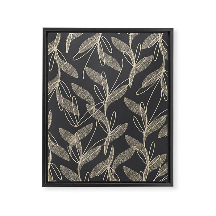 Mid Century Modern Botanical Pattern in Beige and Charcoal Gray Framed Canvas Print Gallery Image 1