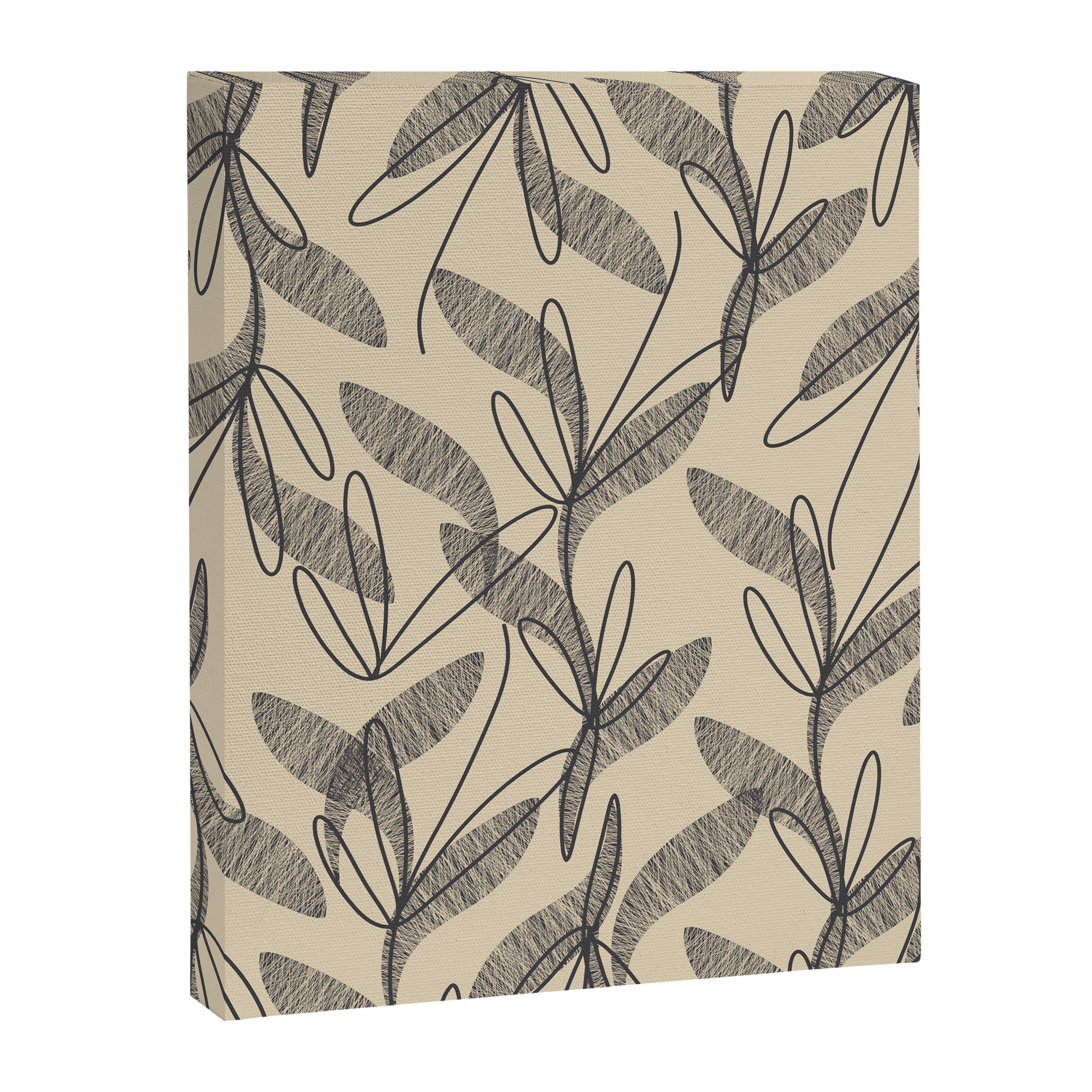Mid Century Modern Botanical Pattern in Charcoal Gray and Beige Canvas Print Gallery Image 8