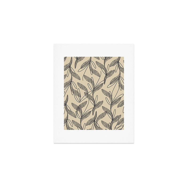 Mid Century Modern Botanical Pattern in Charcoal Gray and Beige Art Print Gallery Image 1