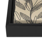 Mid Century Modern Botanical Pattern in Charcoal Gray and Beige Framed Canvas Print Gallery Image 3