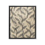 Mid Century Modern Botanical Pattern in Charcoal Gray and Beige Framed Canvas Print Gallery Image 8