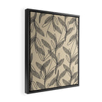 Mid Century Modern Botanical Pattern in Charcoal Gray and Beige Framed Canvas Print Gallery Image 2