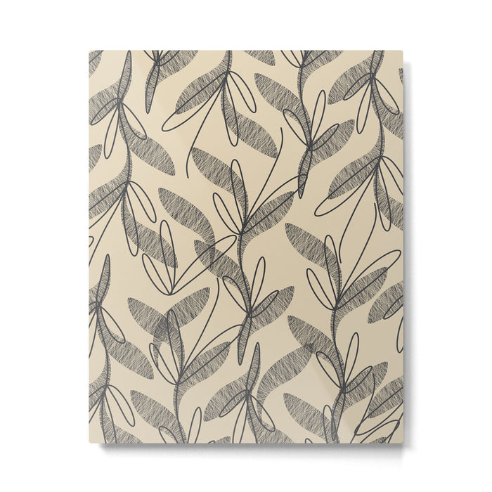 Mid Century Modern Botanical Pattern in Charcoal Gray and Beige Metal Print Gallery Image 1