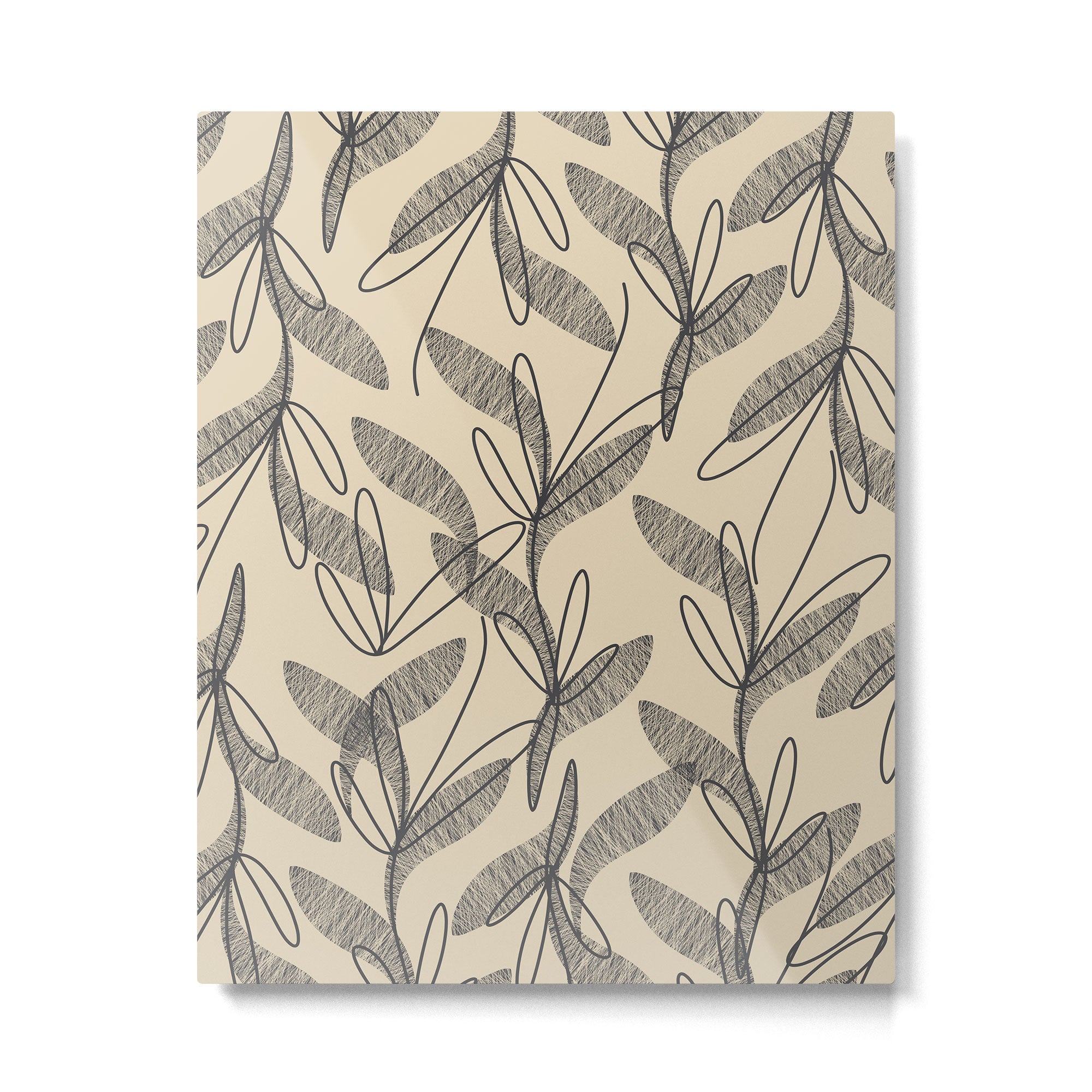 Mid Century Modern Botanical Pattern in Charcoal Gray and Beige Metal Print Gallery Image 6