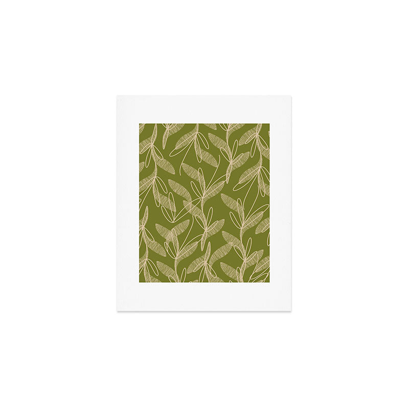 Mid Century Modern Botanical Pattern in Mid Mod Beige and Olive Green Art Print Gallery Image 1