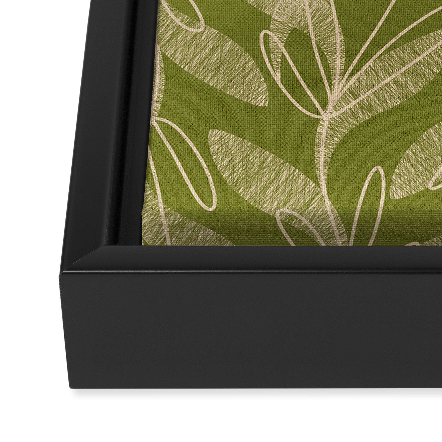 Mid Century Modern Botanical Pattern in Mid Mod Beige and Olive Green Framed Canvas Print Gallery Image 3