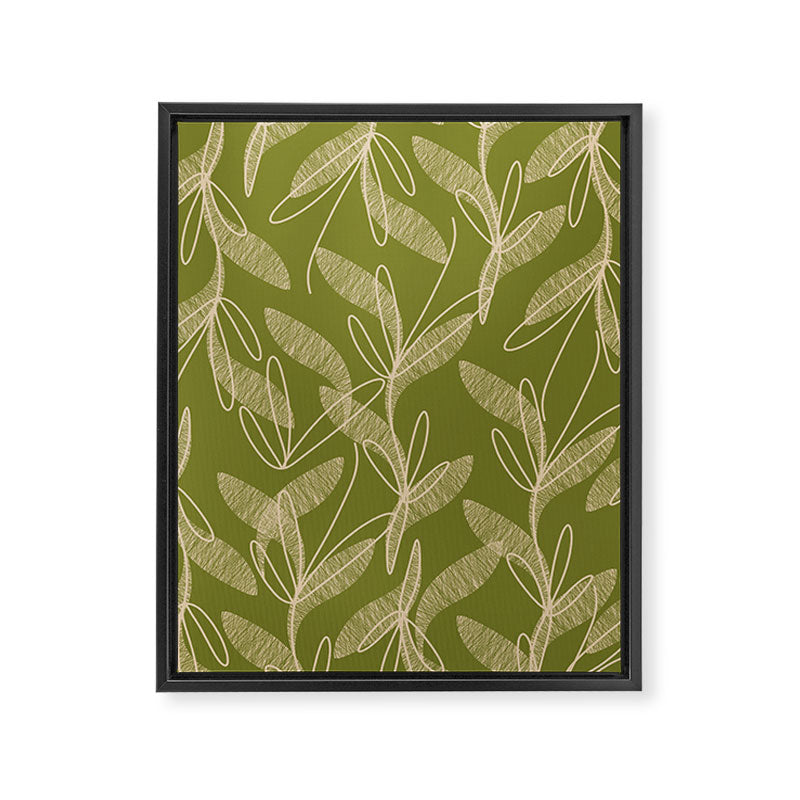Mid Century Modern Botanical Pattern in Mid Mod Beige and Olive Green Framed Canvas Print Gallery Image 8