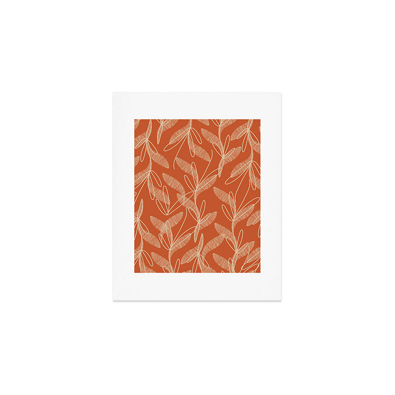 Mid Century Modern Botanical Pattern in Mid Mod Beige and Orange Art Print Gallery Image 1
