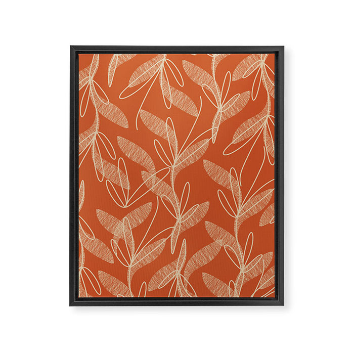 Mid Century Modern Botanical Pattern in Mid Mod Beige and Orange Framed Canvas Print Gallery Image 1