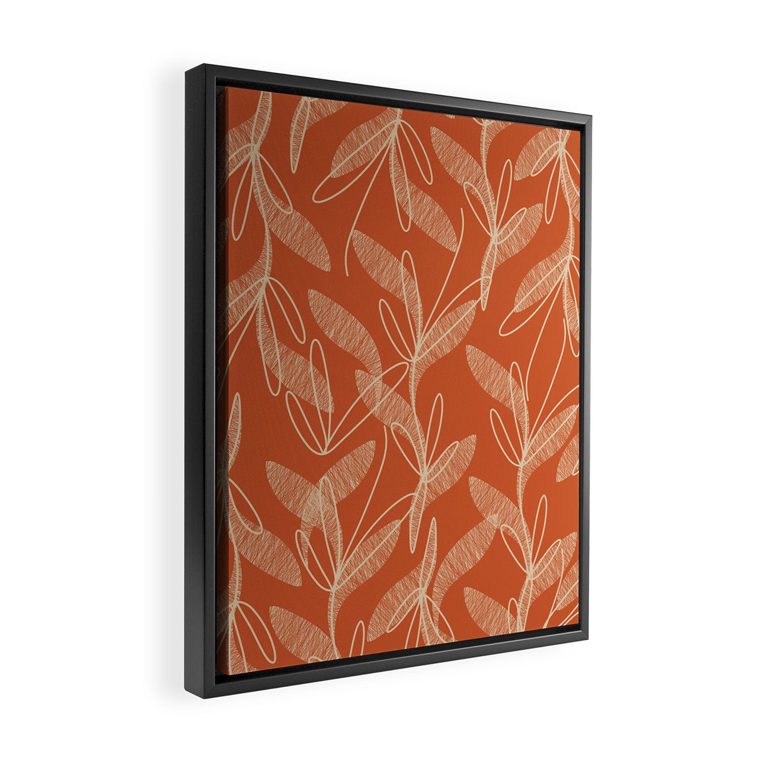 Mid Century Modern Botanical Pattern in Mid Mod Beige and Orange Framed Canvas Print Gallery Image 2