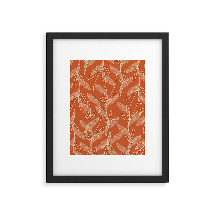 Mid Century Modern Botanical Pattern in Mid Mod Beige and Orange Framed Art Print Gallery Image 1
