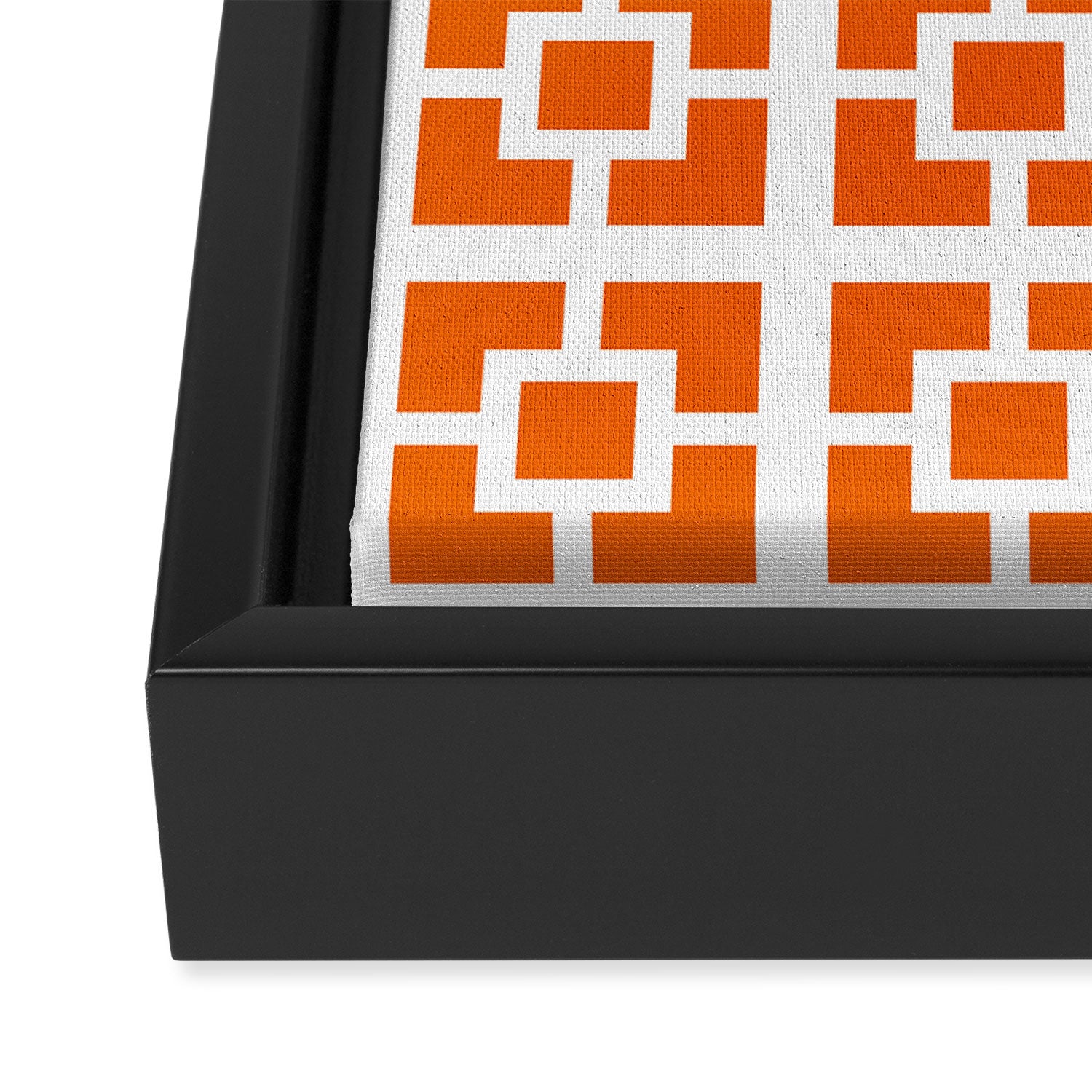 Mid Century Modern Breeze Blocks Orange and White Geometric Pattern Framed Canvas Print Gallery Image 3