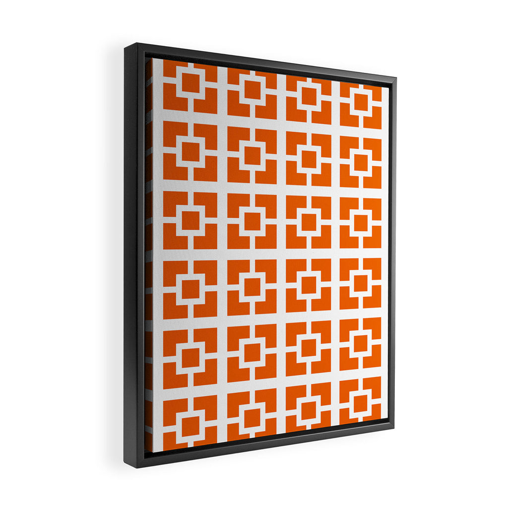 Mid Century Modern Breeze Blocks Orange and White Geometric Pattern Framed Canvas Print Gallery Image 2