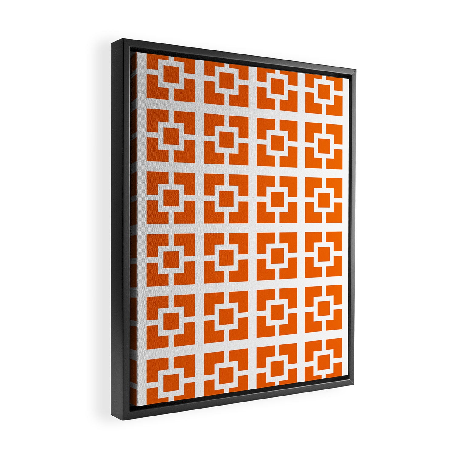 Mid Century Modern Breeze Blocks Orange and White Geometric Pattern Framed Canvas Print Gallery Image 2