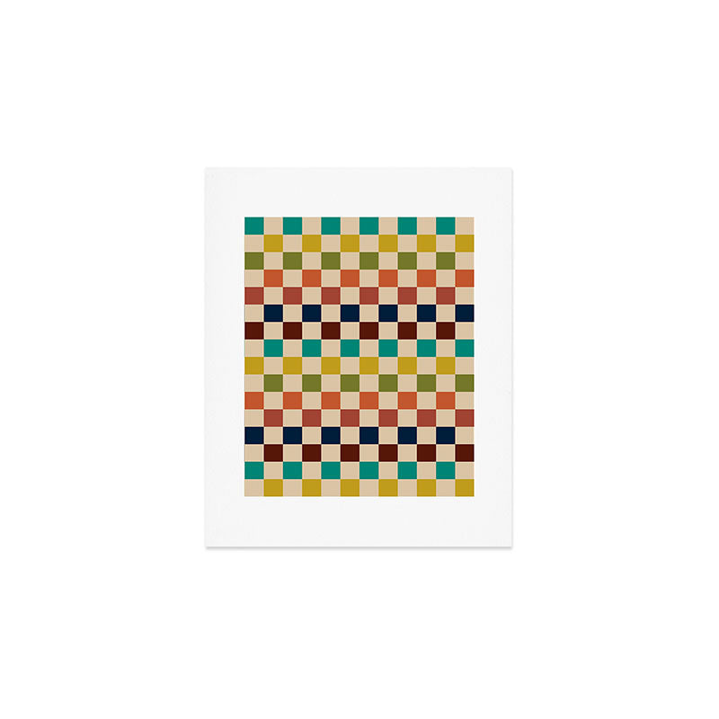 Mid Century Modern Checkerboard Stripes Check Pattern Art Print Gallery Image 1