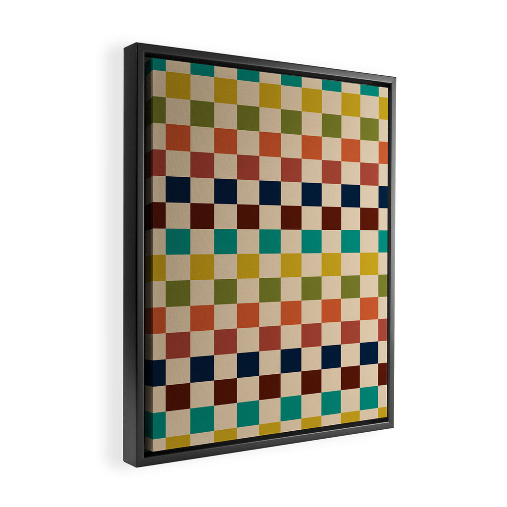 Mid Century Modern Checkerboard Stripes Check Pattern Framed Canvas Print Gallery Image 2