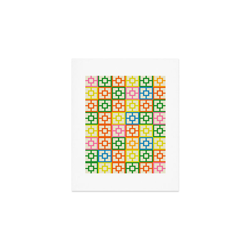 Mid Century Modern Colorful Geometric Breeze Block Pattern Art Print Gallery Image 1