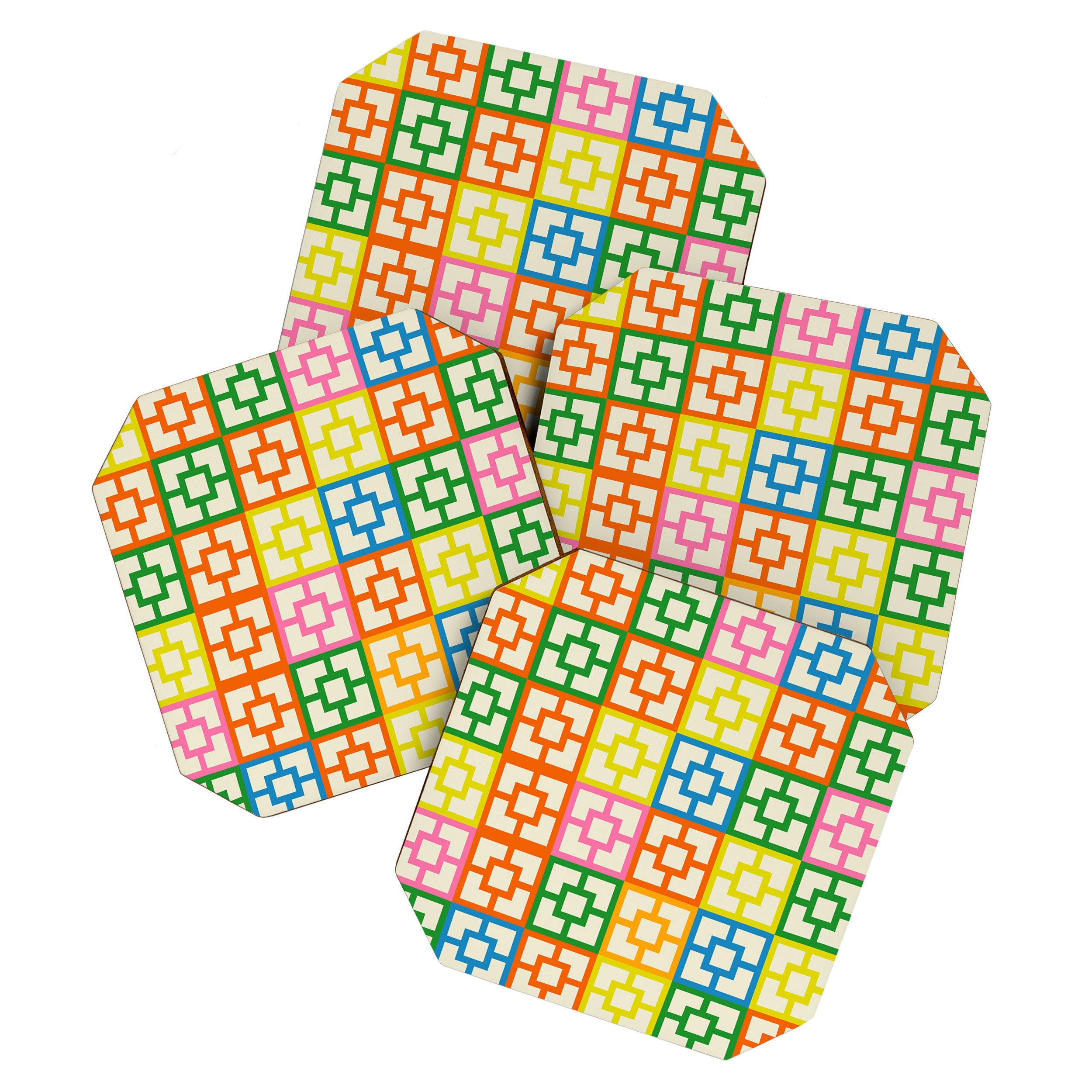 Mid Century Modern Colorful Geometric Breeze Block Pattern Coaster Gallery Image 1