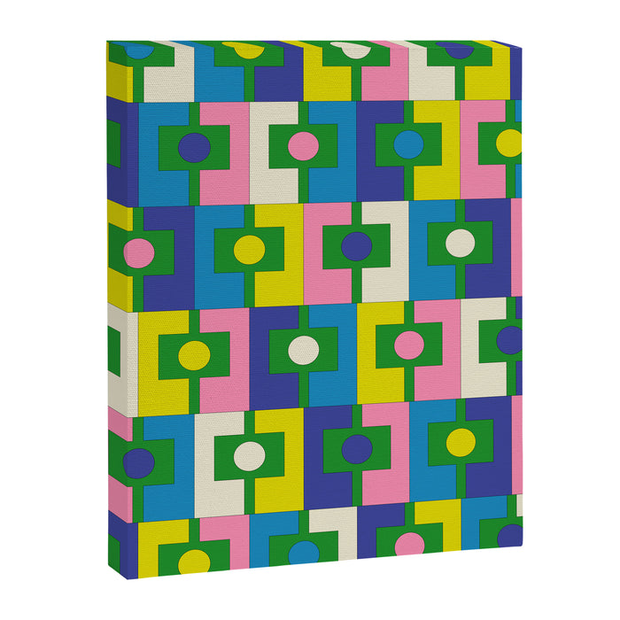 Mid Century Modern Colorful Rektangel Maximalist Pattern Green Pink Yellow Blue Canvas Print Gallery Image 1
