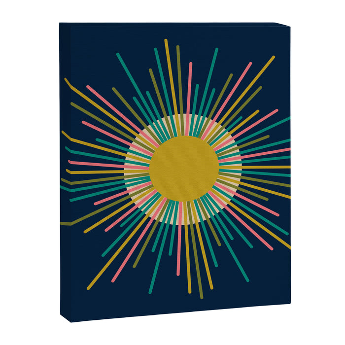 Mid Century Modern Colorful Sunburst Sun on Navy Blue Canvas Print Gallery Image 1