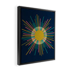 Mid Century Modern Colorful Sunburst Sun on Navy Blue Framed Canvas Print Gallery Image 2