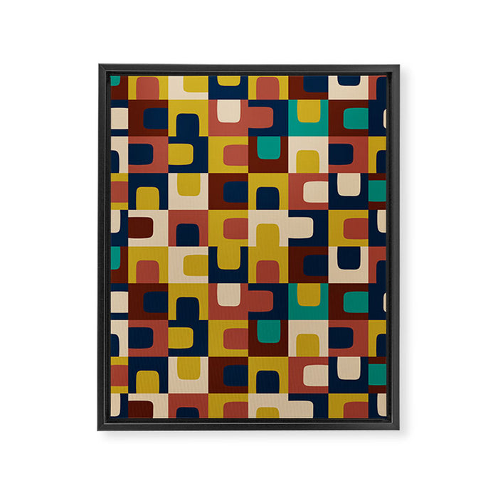 Mid Century Modern Concordance Blue Rust Mustard Geometric Pattern Framed Canvas Print Gallery Image 1