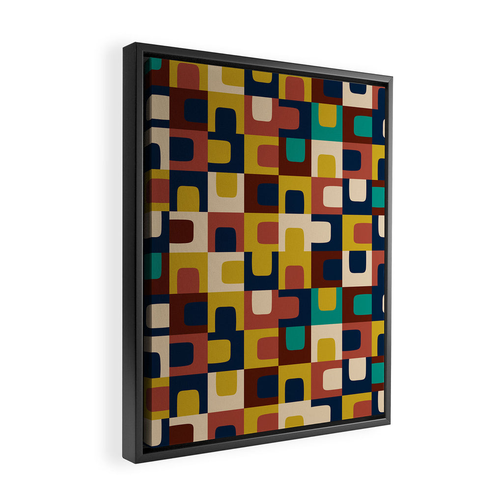 Mid Century Modern Concordance Blue Rust Mustard Geometric Pattern Framed Canvas Print Gallery Image 2