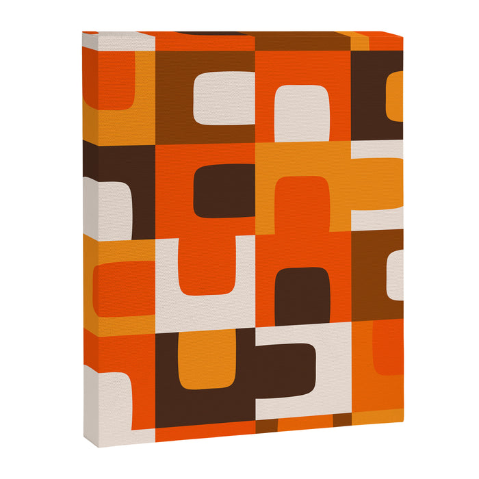 Mid Century Modern Concordance Retro Geometric Pattern in 70s Brown and Orange 2 Canvas Print Gallery Image 1