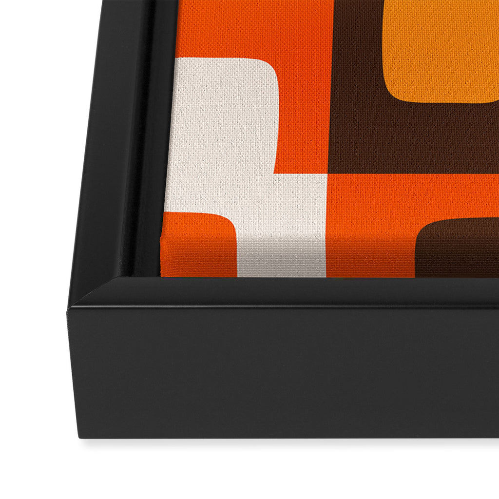 Mid Century Modern Concordance Retro Geometric Pattern in 70s Brown and Orange 2 Framed Canvas Print Gallery Image 3